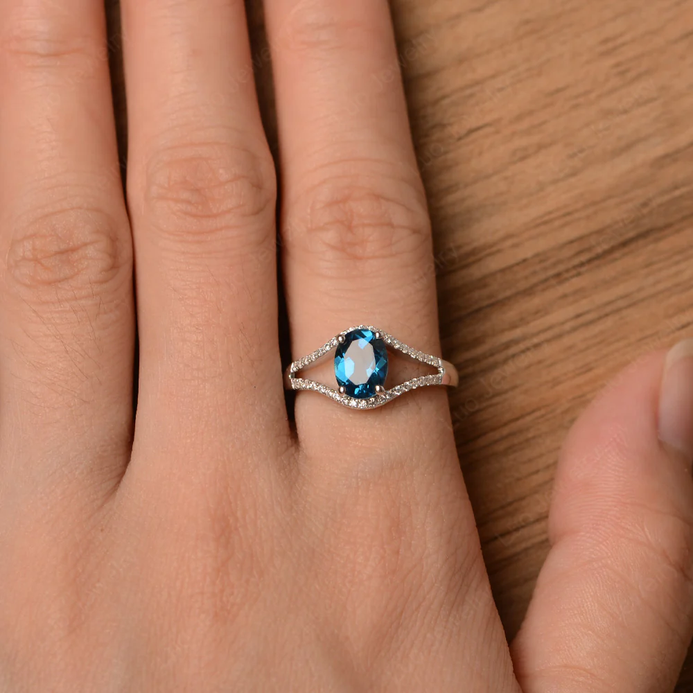 Oval London Blue Topaz Split Shank Pave Ring - Image 4