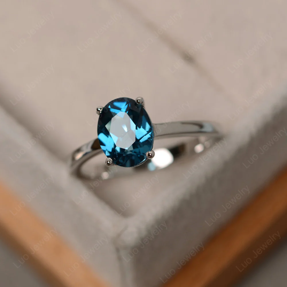 Oval London Blue Topaz Solitaire Engagement Ring
