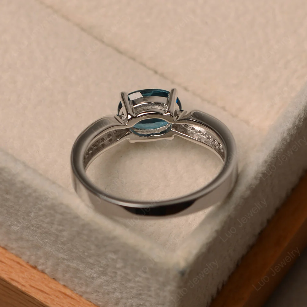 Oval London Blue Topaz Horizontal Two Rows Pave Ring - Image 3