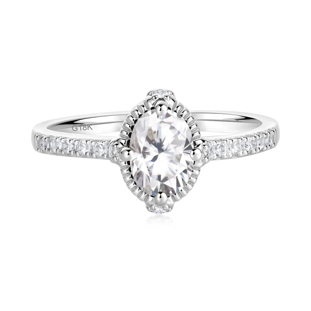 Oval Moissanite Milgrain Halo Ring - Image 2