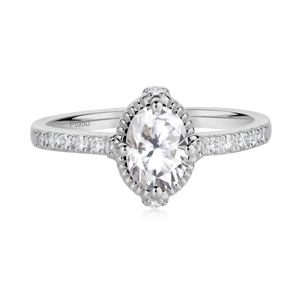 Oval Moissanite Milgrain Halo Ring - Image 4