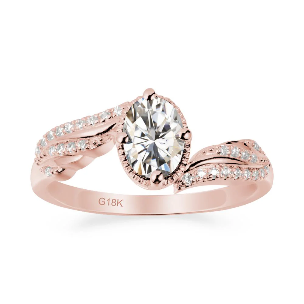 Oval Moissanite Ring with Milgrain Halo - Image 5