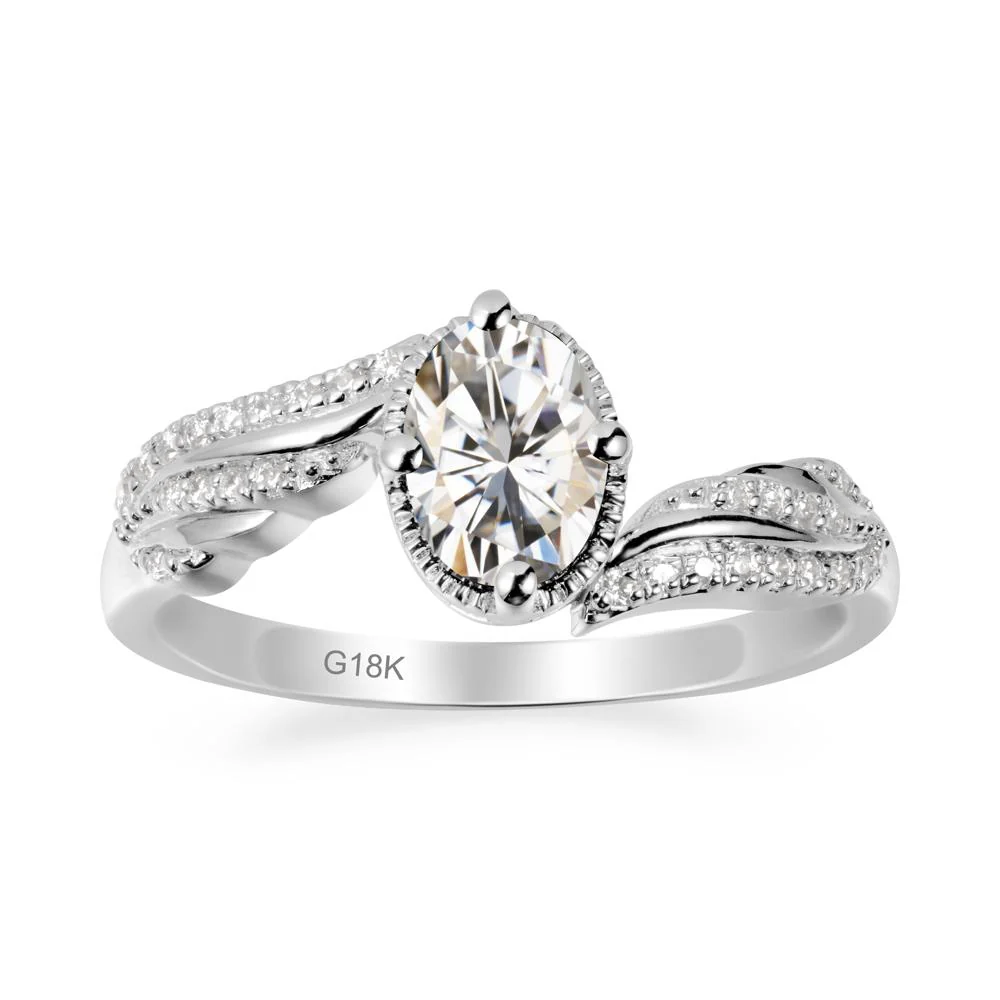 Oval Moissanite Ring with Milgrain Halo - Image 6