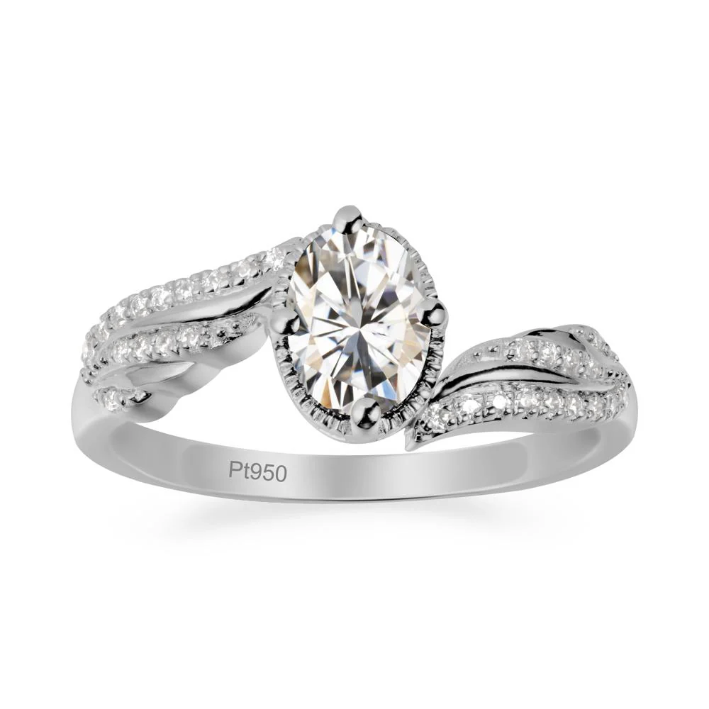 Oval Moissanite Ring with Milgrain Halo - Image 8