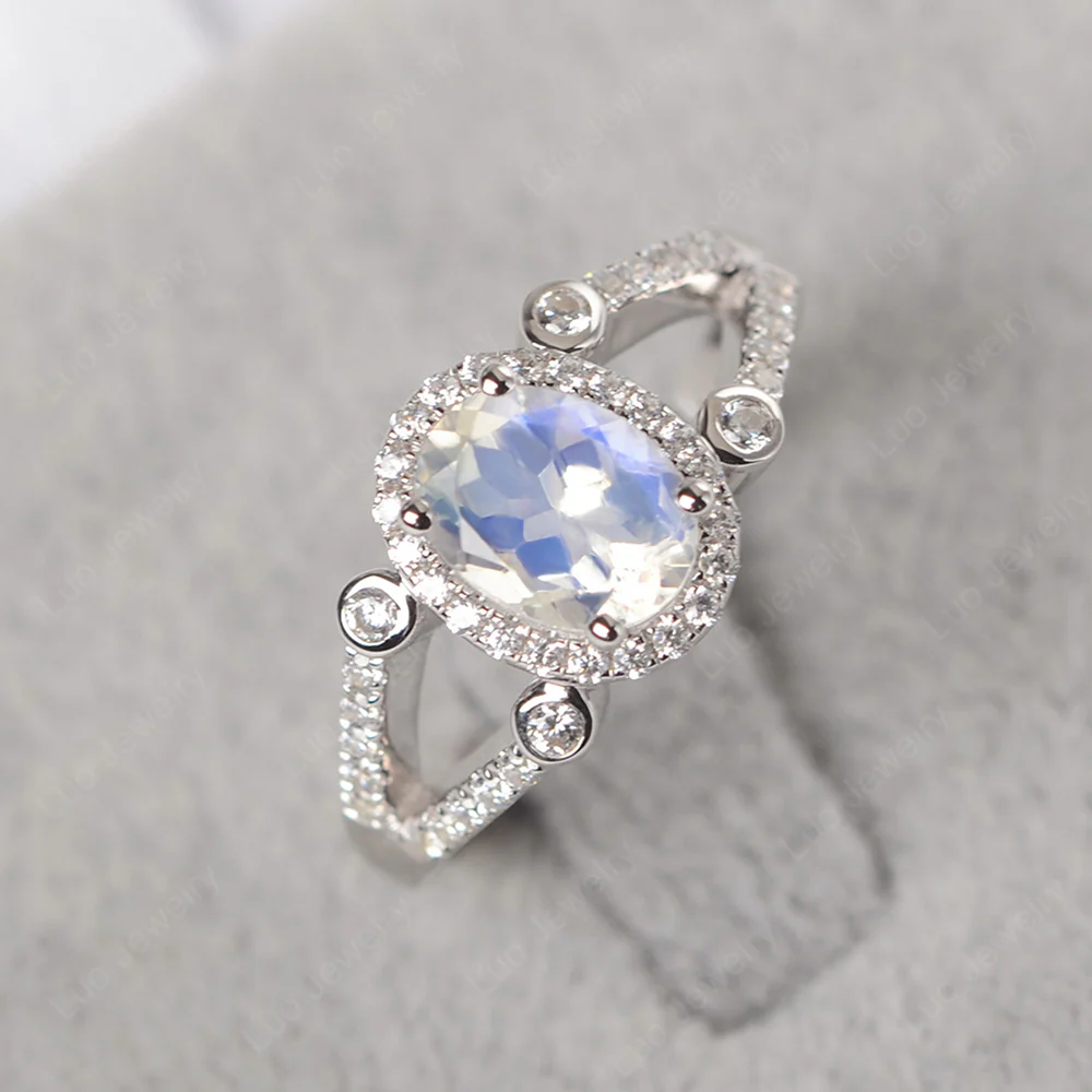 Oval Moonstone Split Shank Engagement Ring