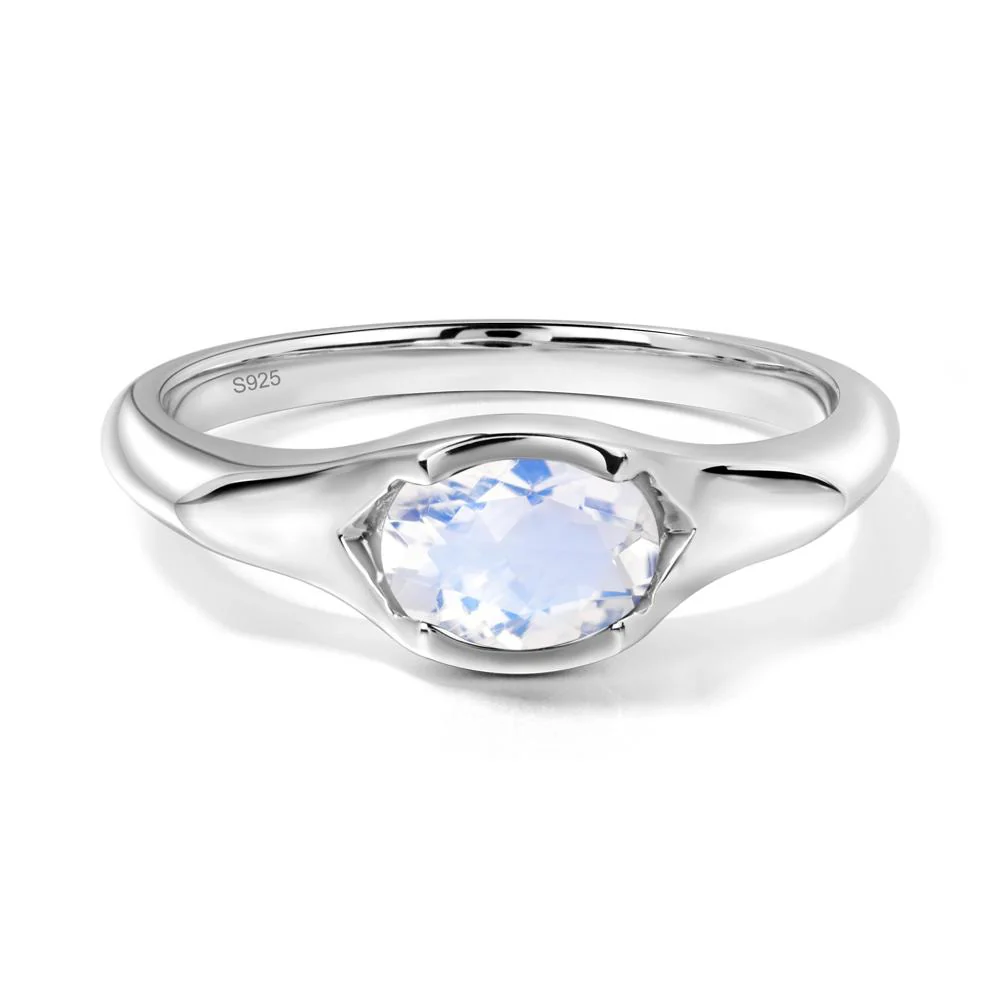 Oval Moonstone East West Bezel Set Ring - Image 3