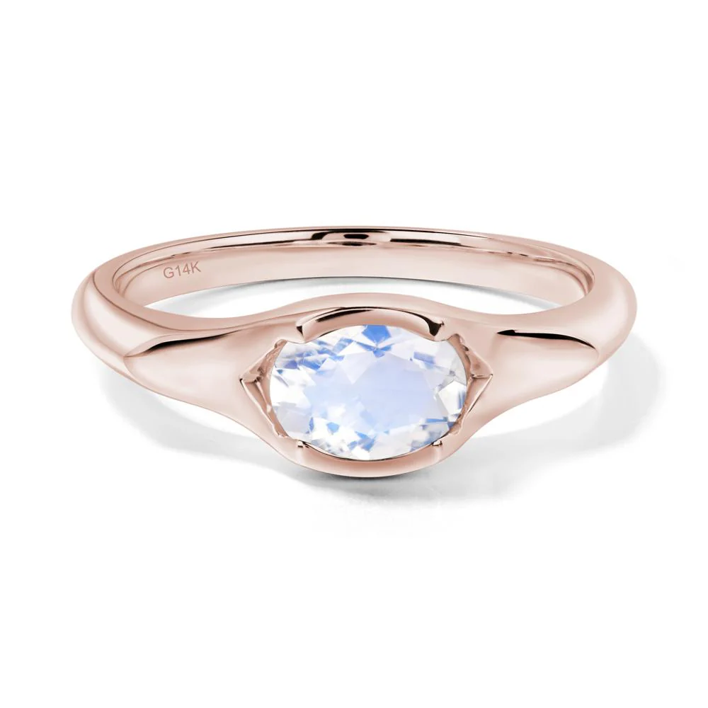 Oval Moonstone East West Bezel Set Ring - Image 4