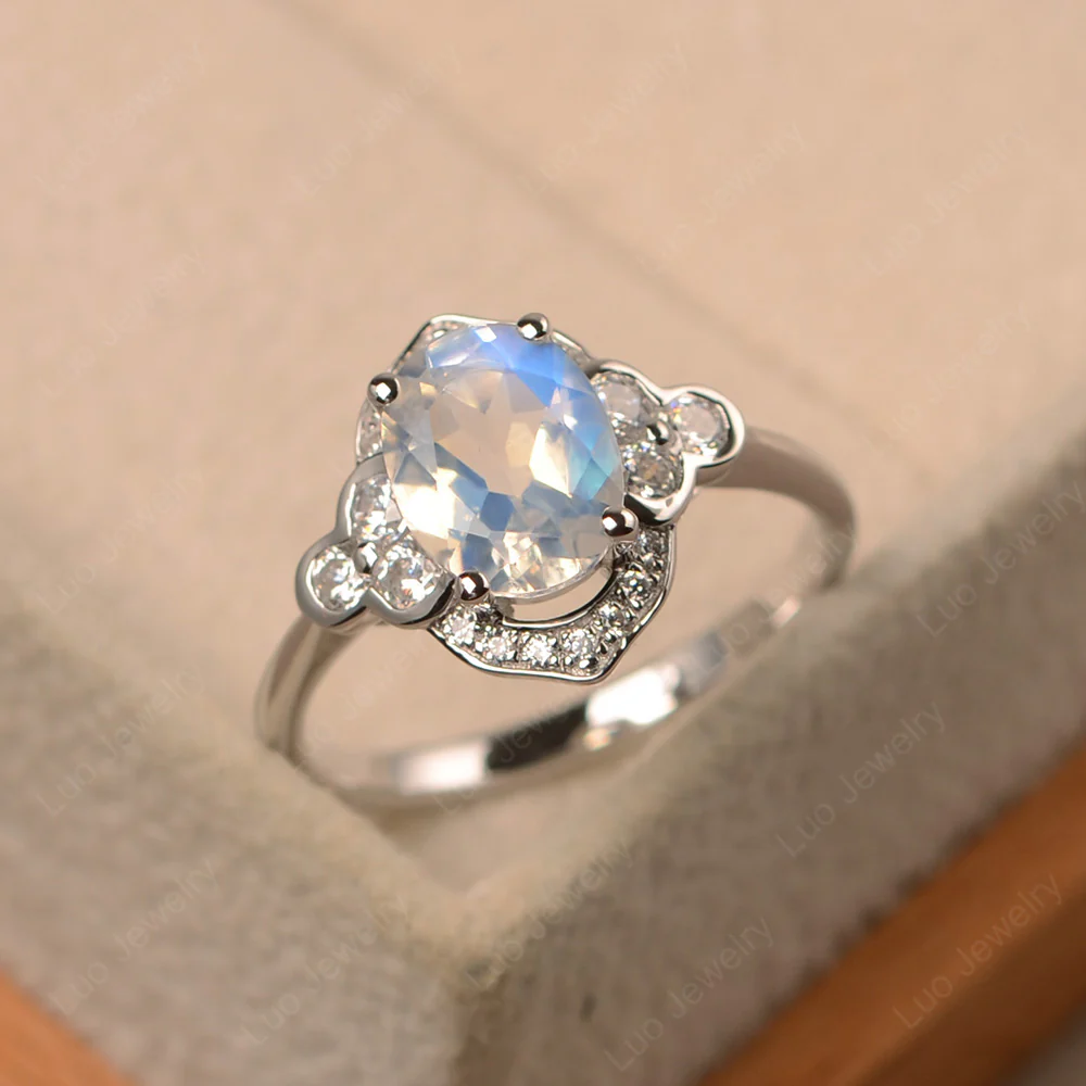 Oval Art Deco Moonstone Engagement Ring - Image 3