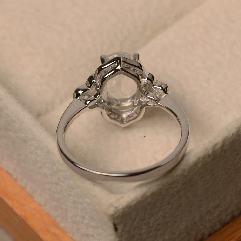 Oval Art Deco Moonstone Engagement Ring - Image 4
