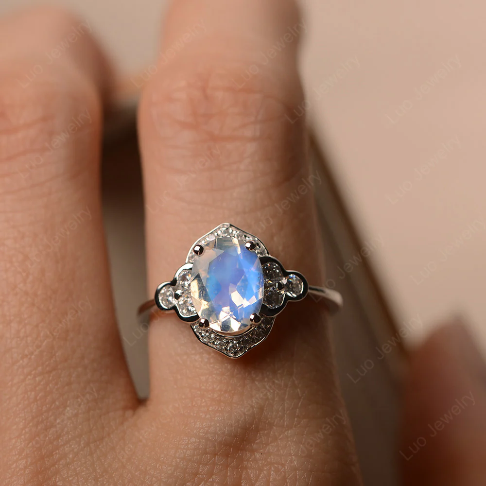 Oval Art Deco Moonstone Engagement Ring - Image 5