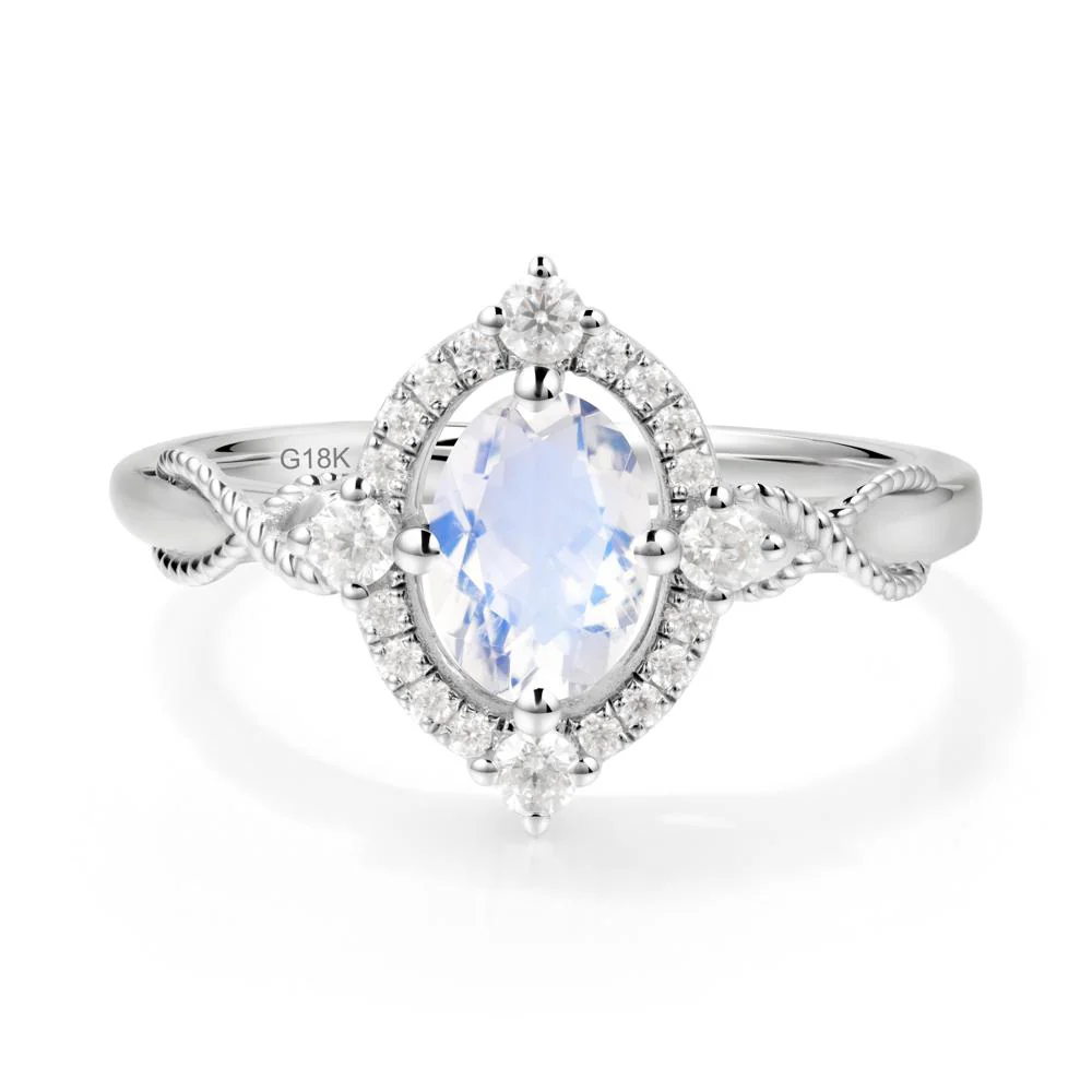 Oval Moonstone Halo Twist Ring - Image 2