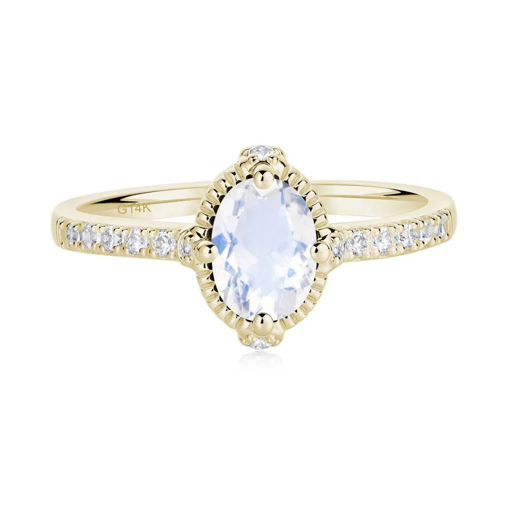 Oval Moonstone Milgrain Halo Ring