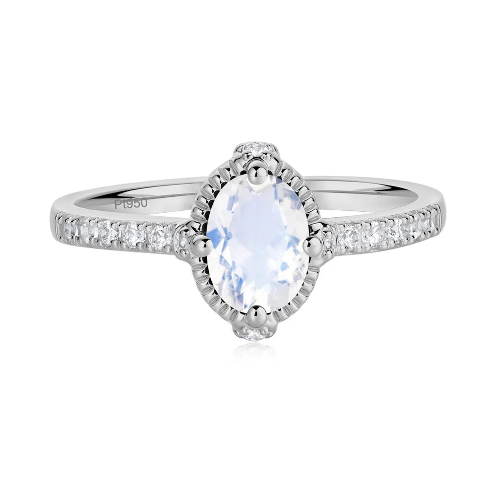 Oval Moonstone Milgrain Halo Ring - Image 7
