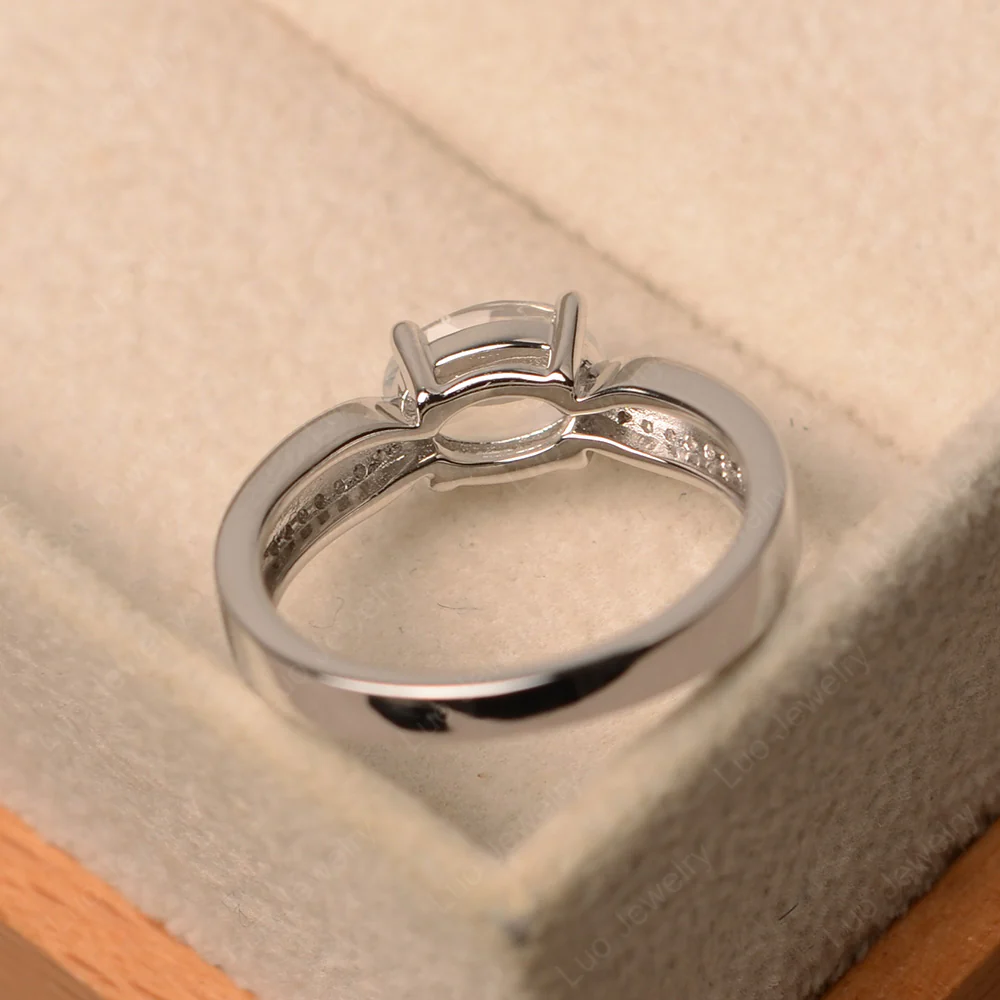 Oval Moonstone Horizontal Two Rows Pave Ring - Image 4