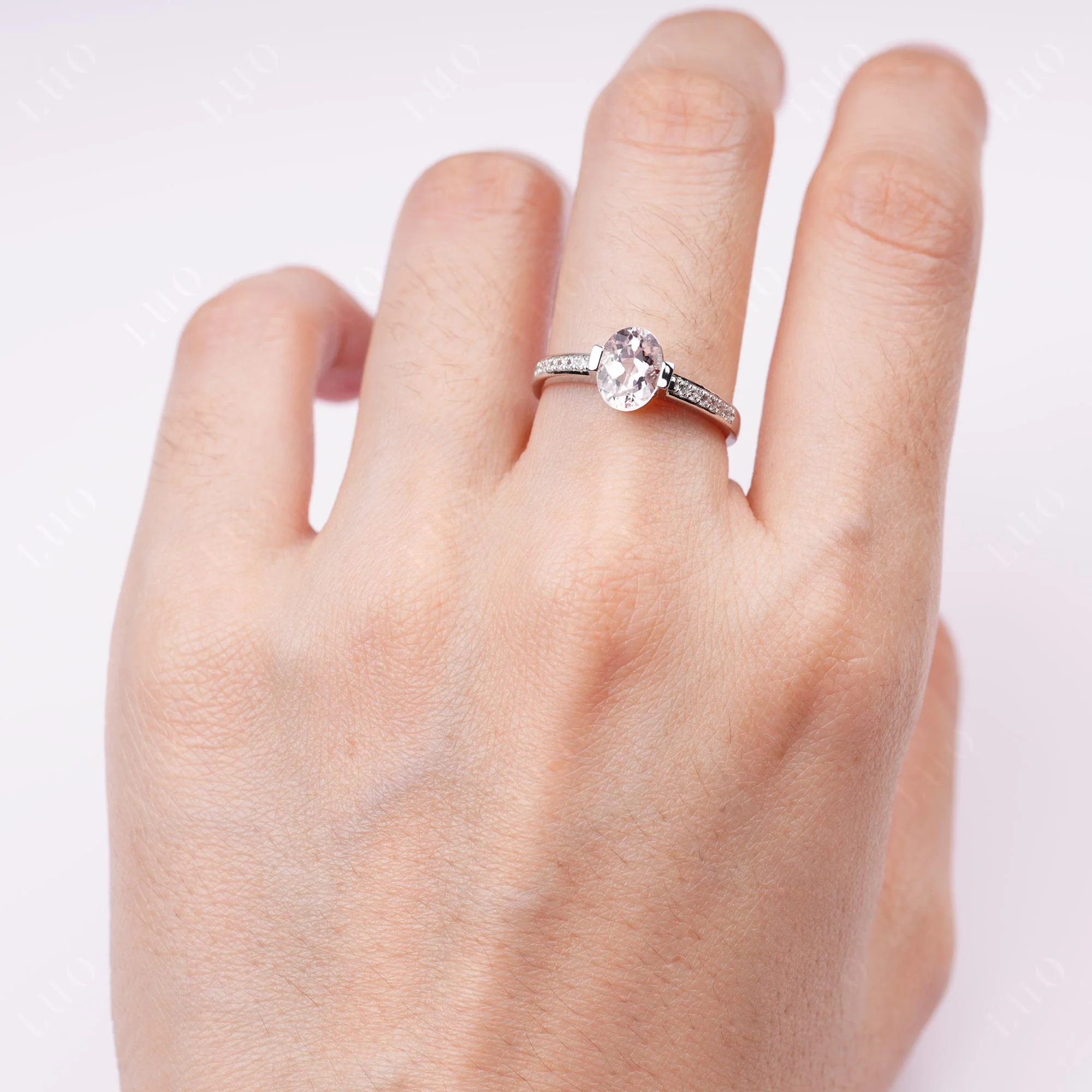 Oval Morganite Engagement Ring Half Bezel Set - Image 5