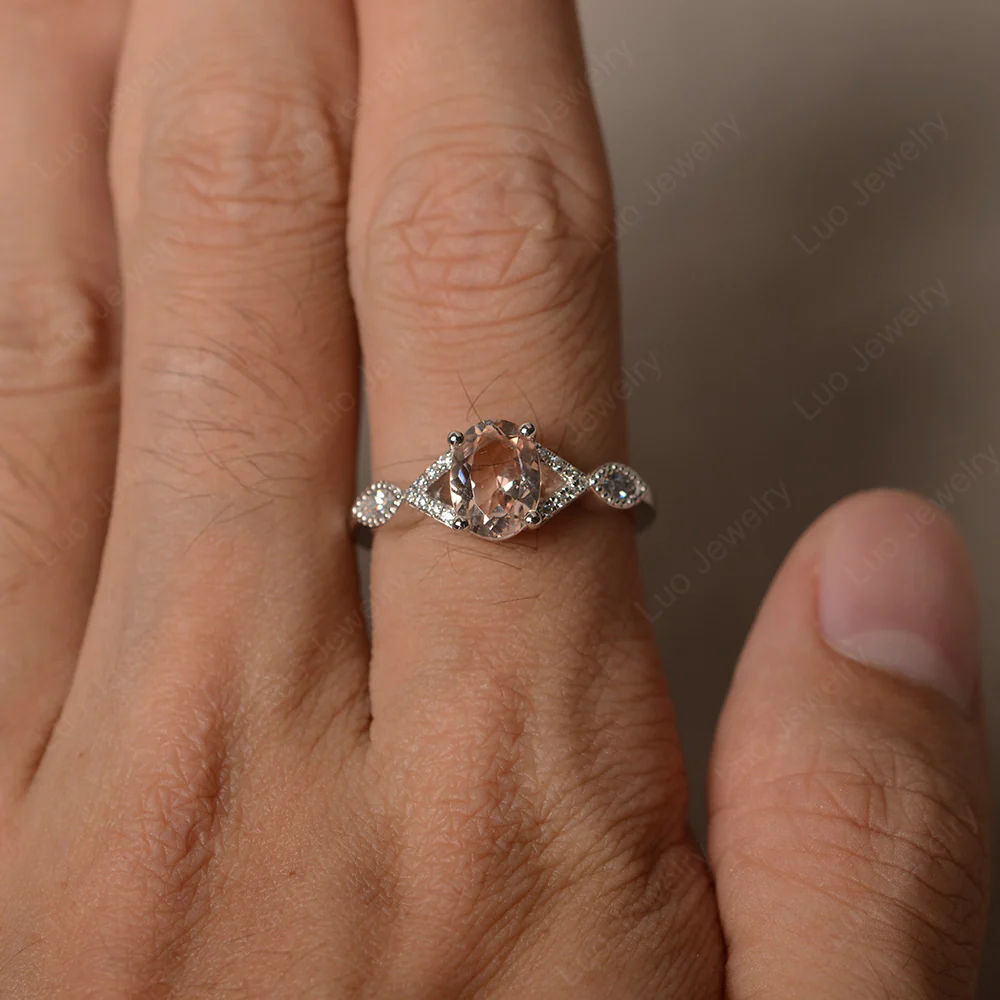 Oval Morganite Split Shank Ring - Image 3