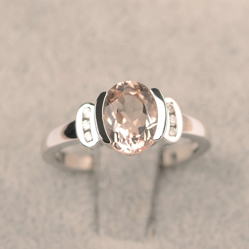 Oval Morganite Half Bezel Engagement Ring - Image 2
