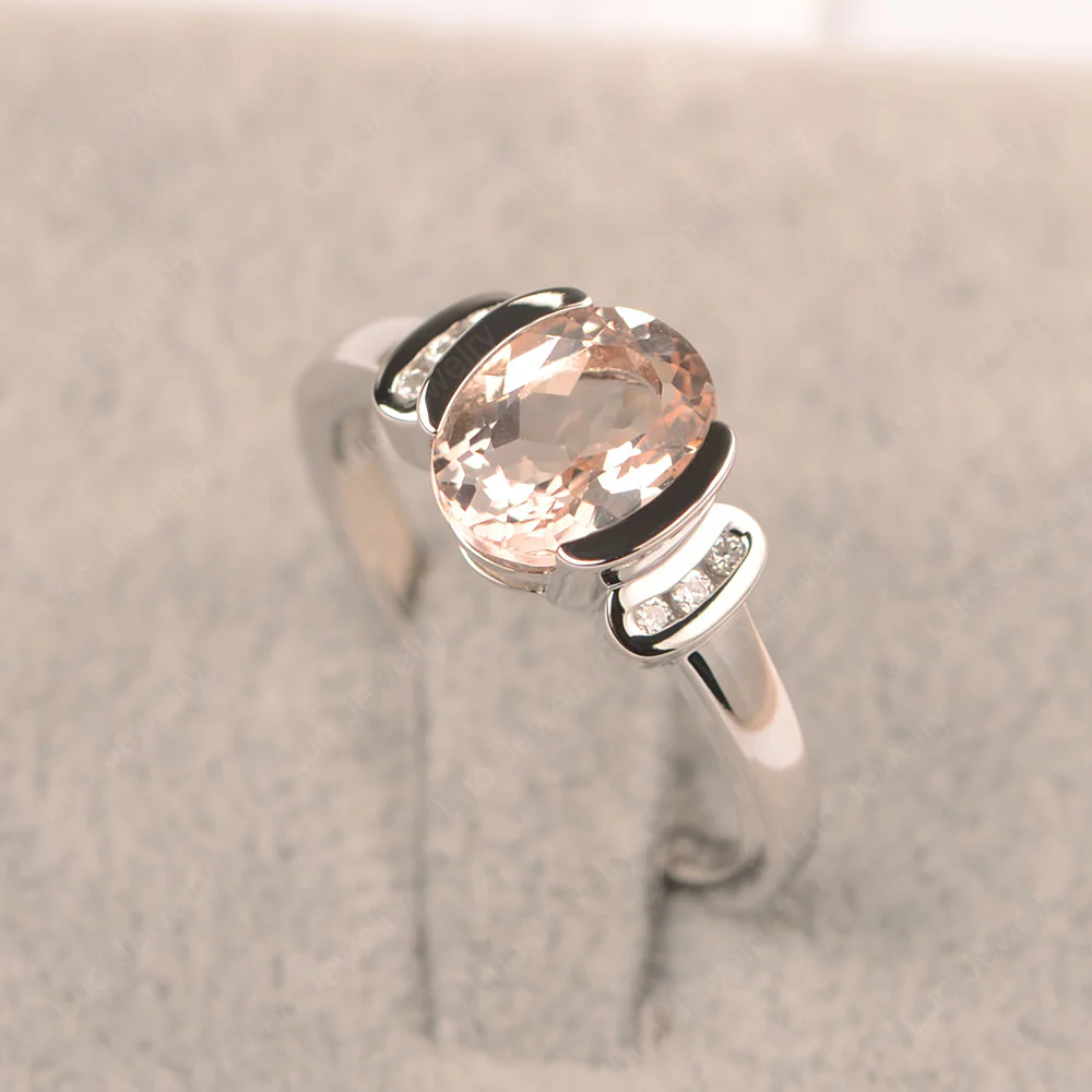 Oval Morganite Half Bezel Engagement Ring - Image 3
