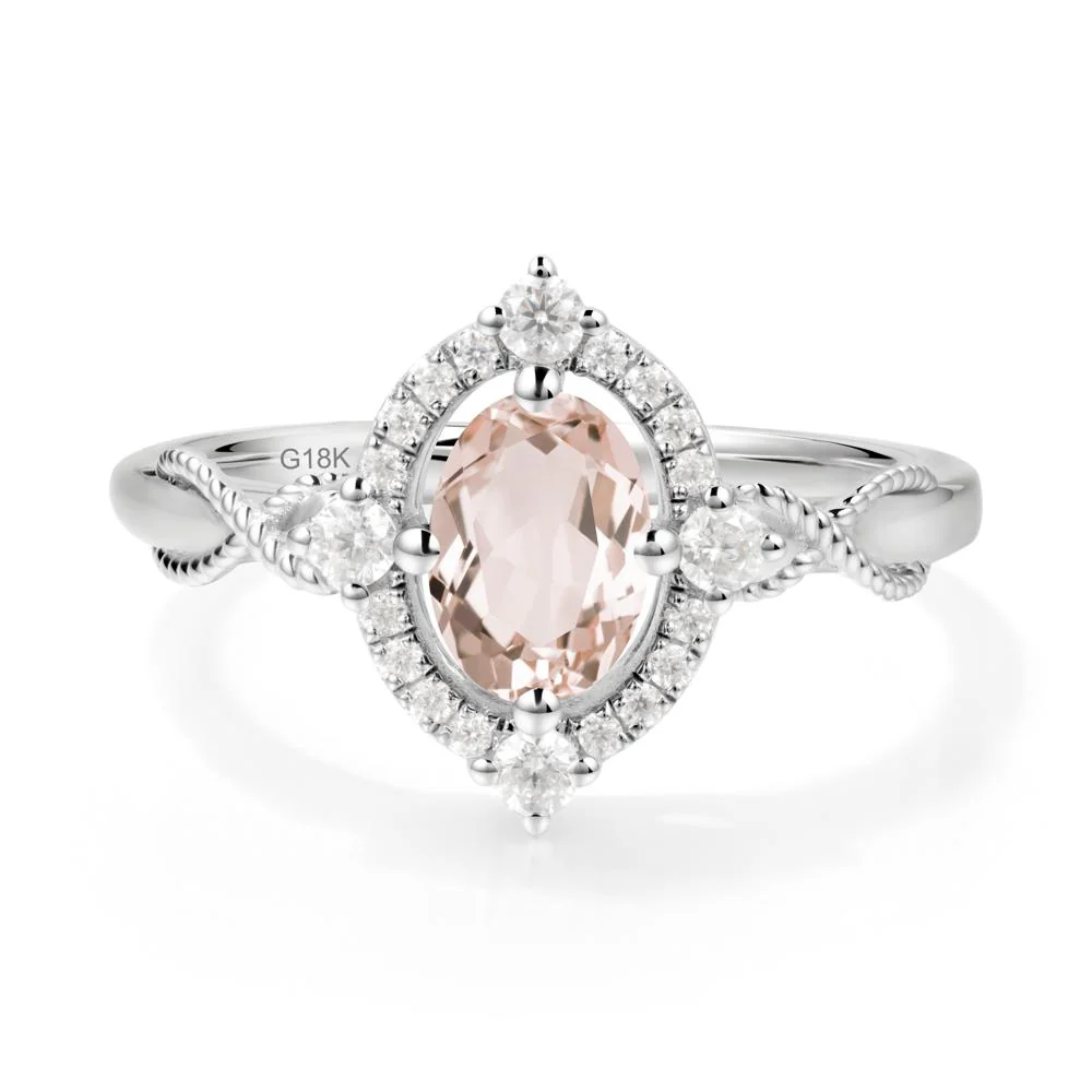 Oval Morganite Halo Twist Ring - Image 9