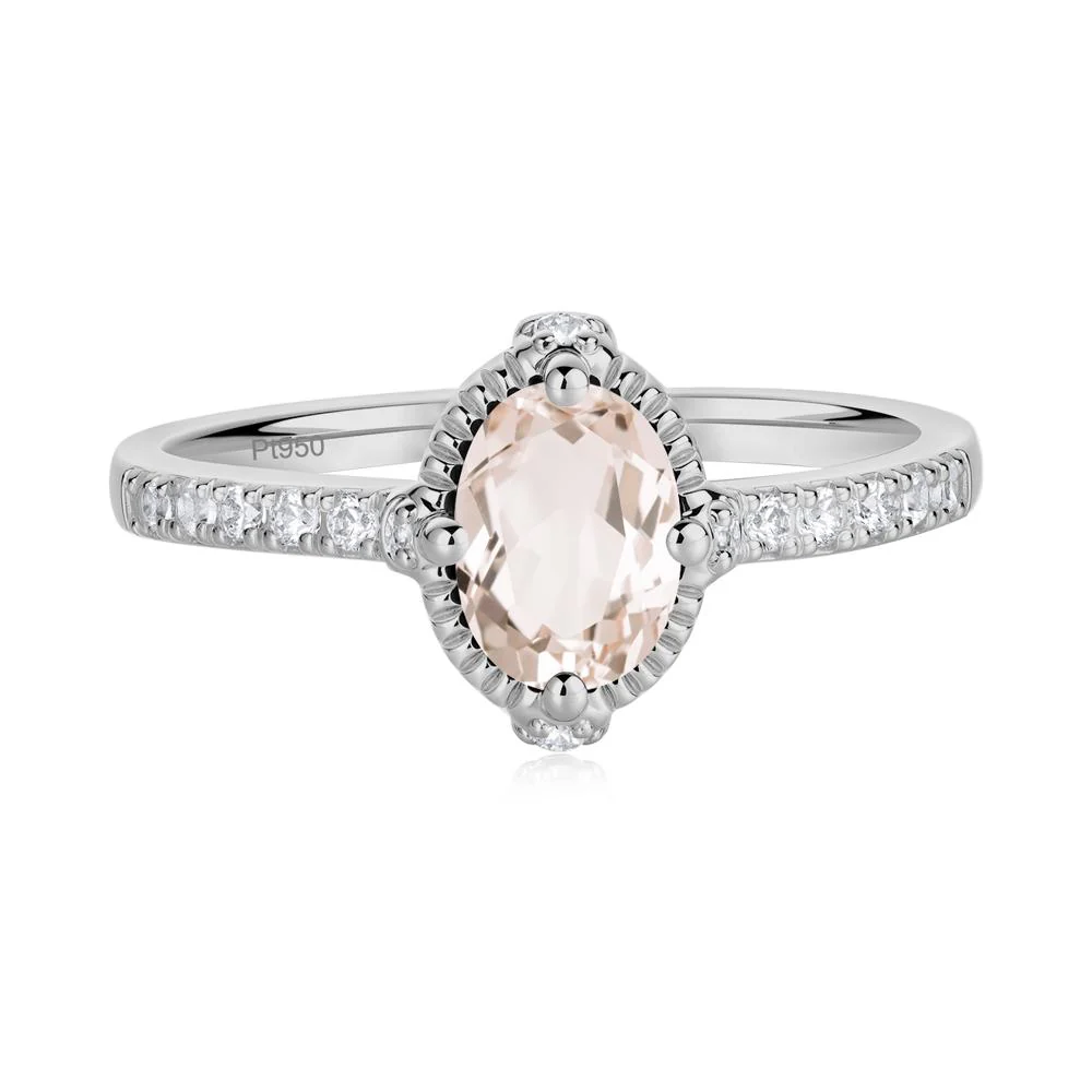 Oval Morganite Milgrain Halo Ring