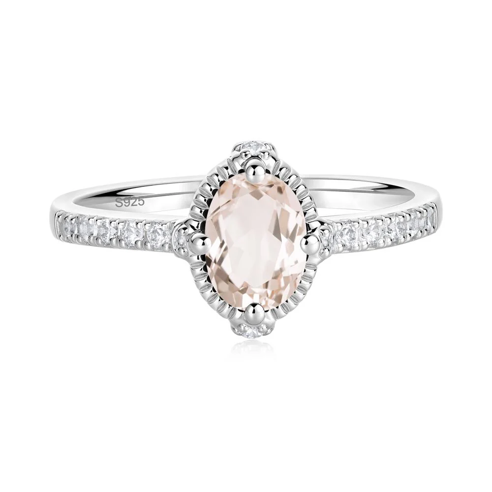 Oval Morganite Milgrain Halo Ring - Image 2