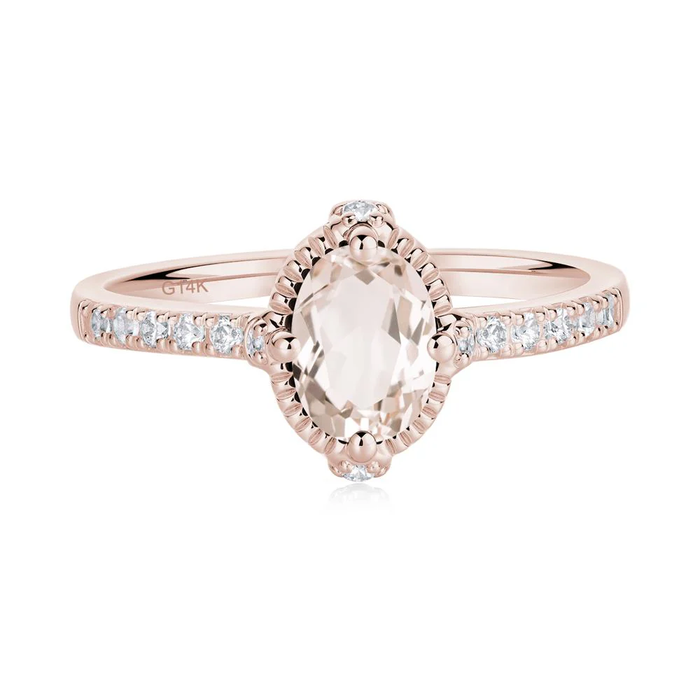 Oval Morganite Milgrain Halo Ring - Image 6