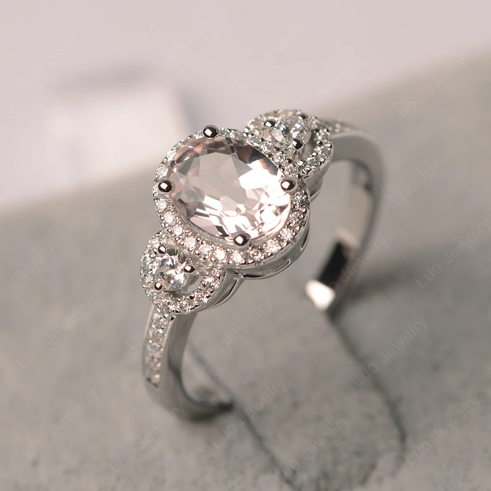 Oval Morganite Ring Halo Engagement Ring - Image 2