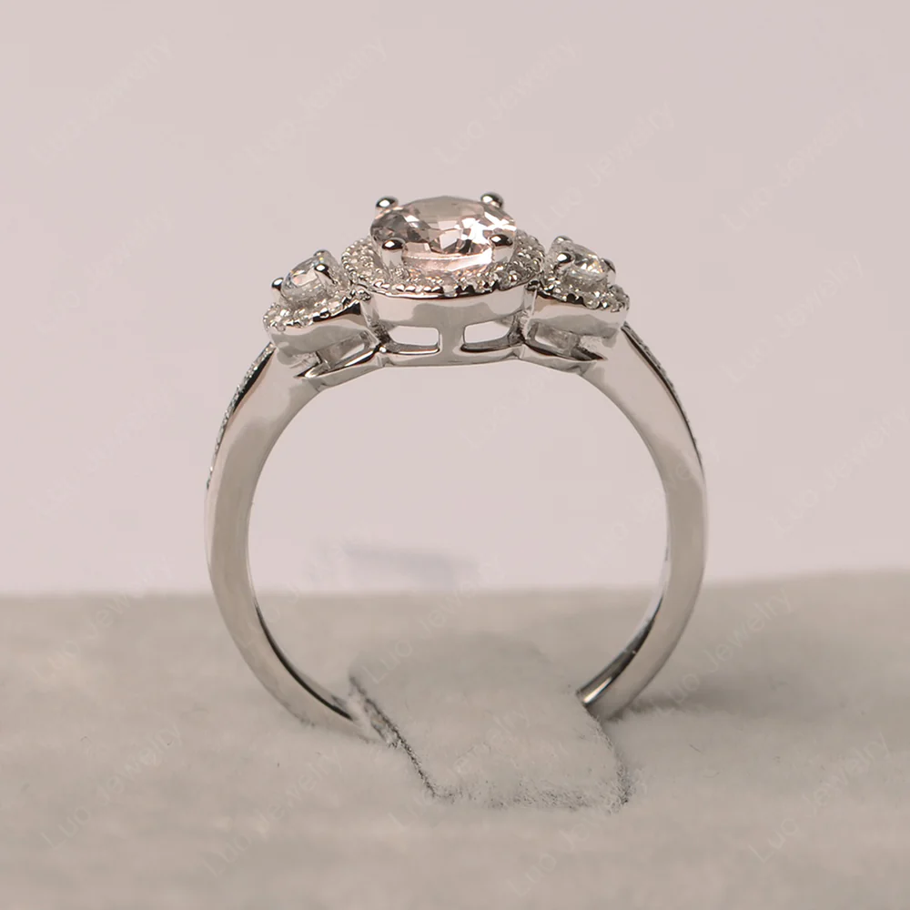 Oval Morganite Ring Halo Engagement Ring - Image 3