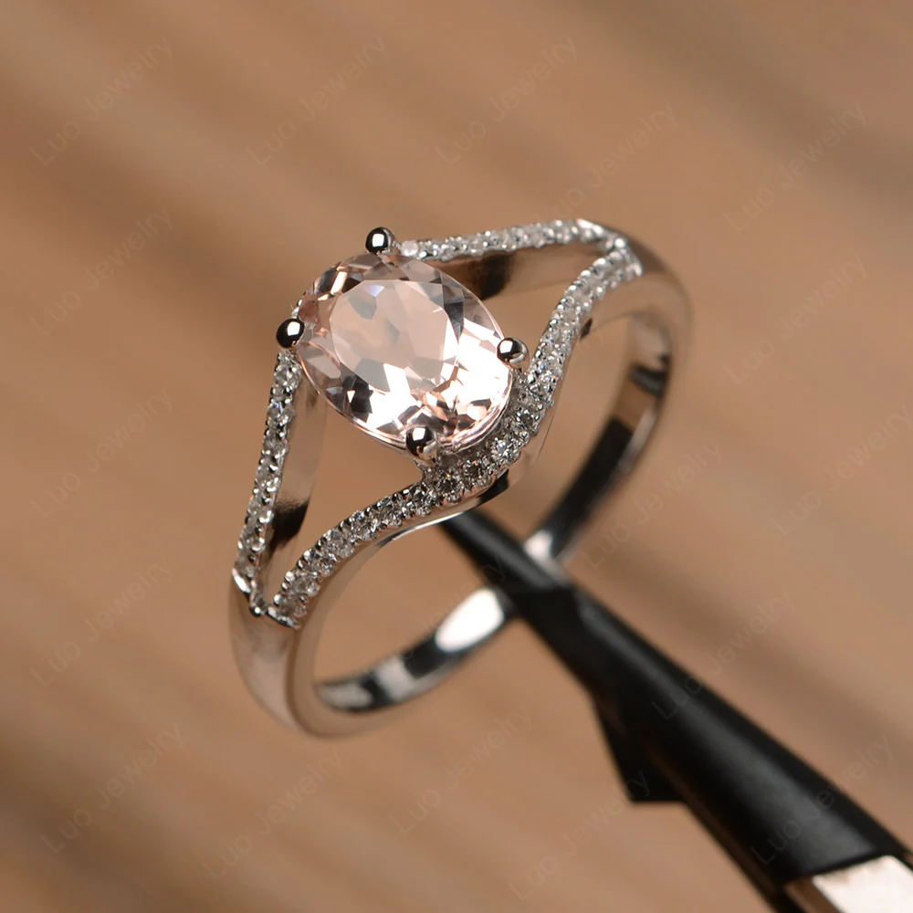 Oval Morganite Split Shank Pave Ring