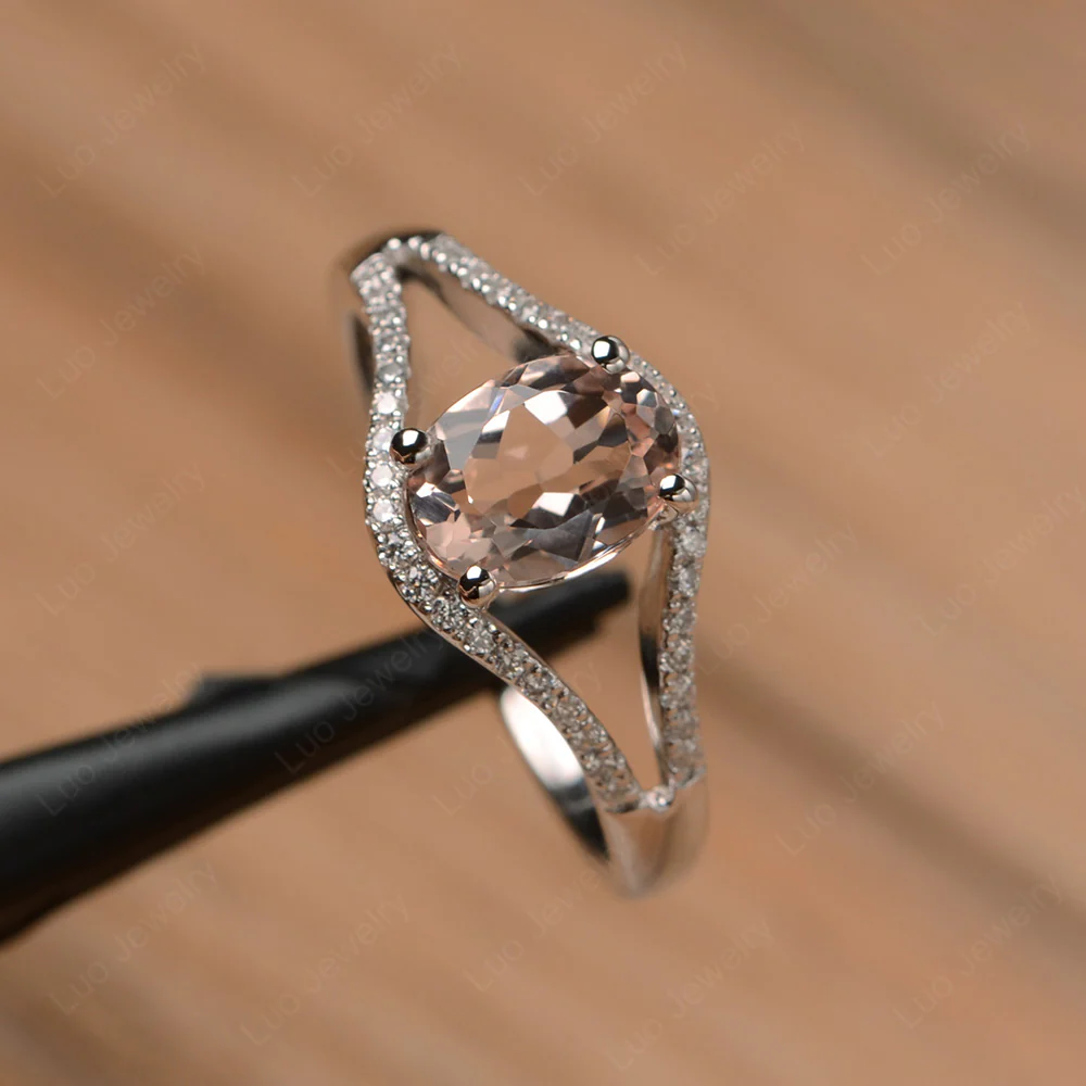 Oval Morganite Split Shank Pave Ring - Image 2