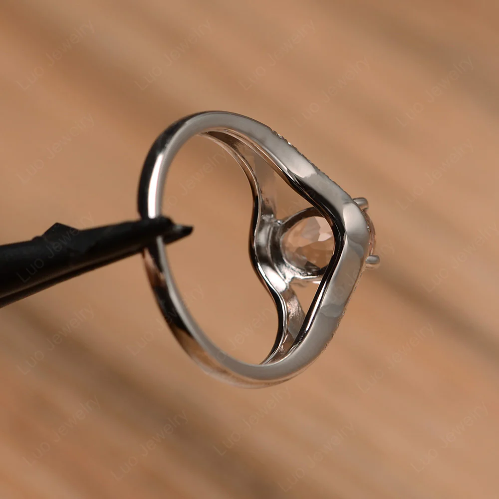 Oval Morganite Split Shank Pave Ring - Image 3
