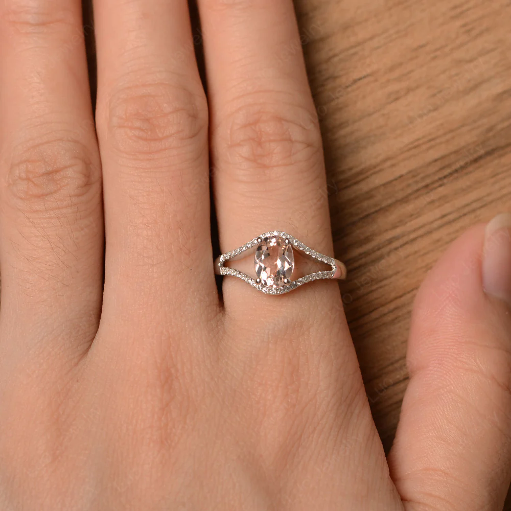 Oval Morganite Split Shank Pave Ring - Image 4