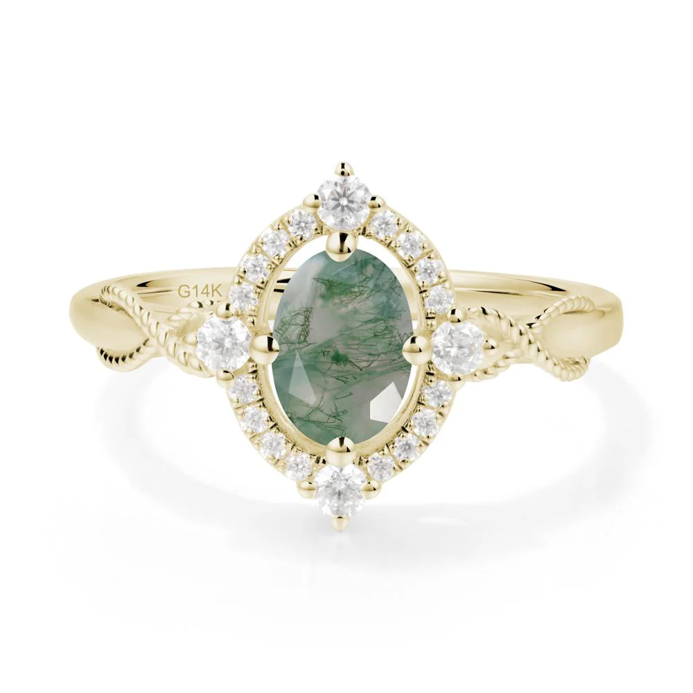 Oval Moss Agate Halo Twist Ring - Image 8