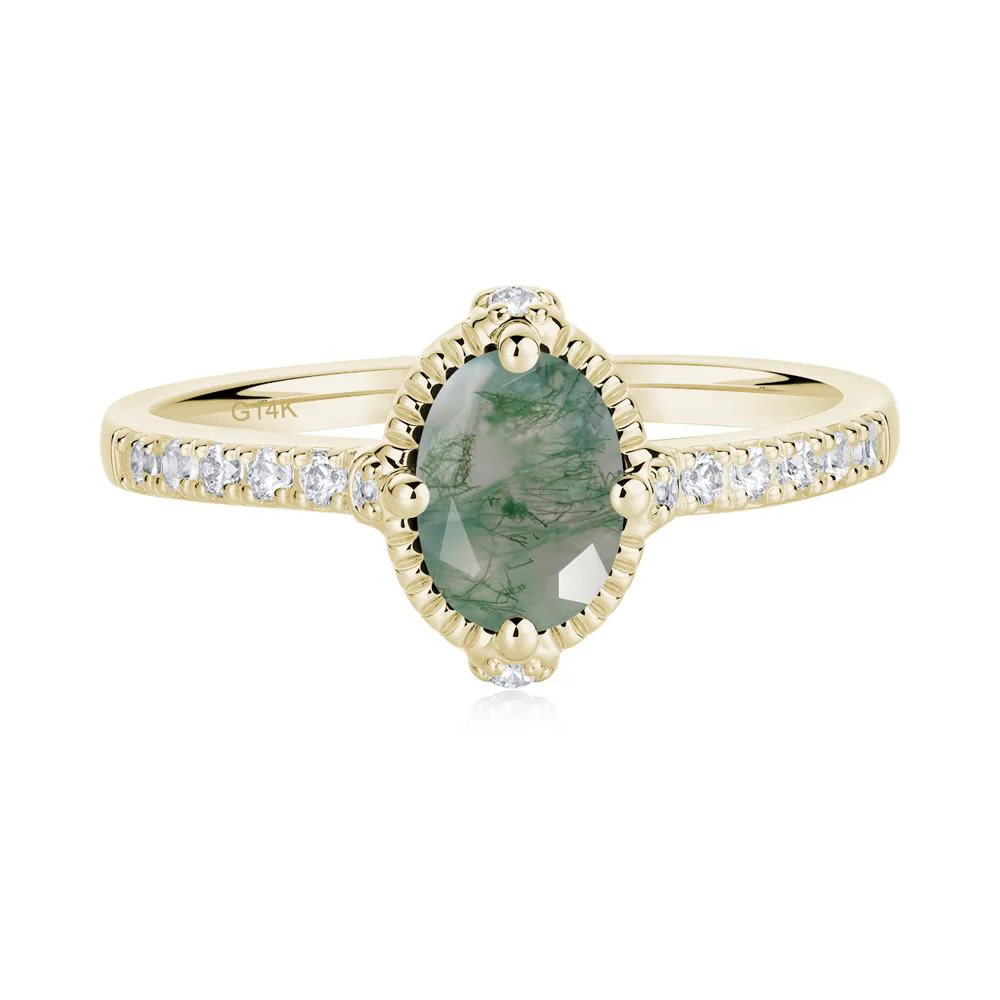 Oval Moss Agate Milgrain Halo Ring - Image 6