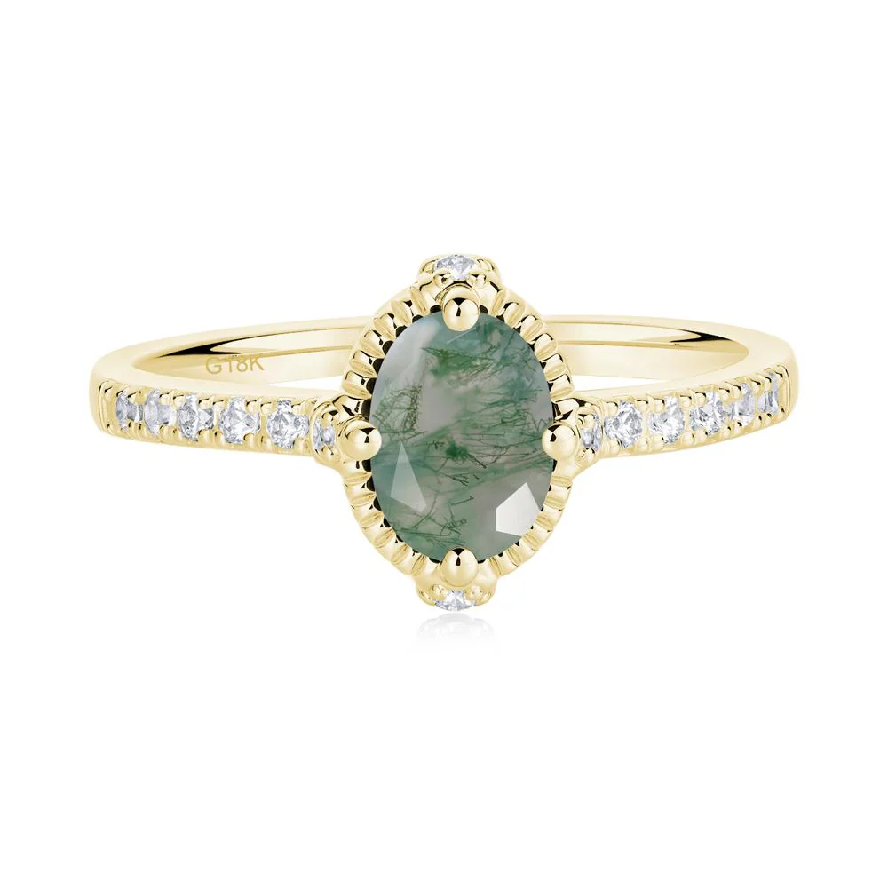 Oval Moss Agate Milgrain Halo Ring - Image 9