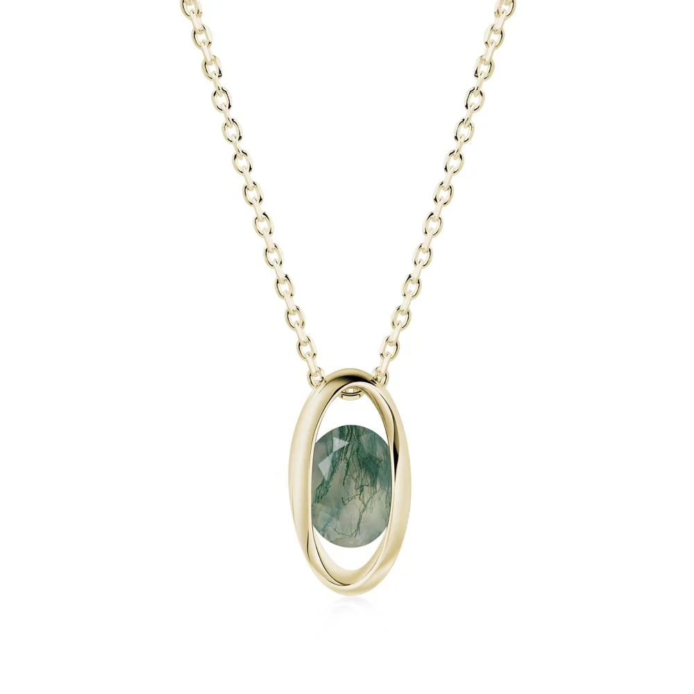 Oval Moss Agate Solitaire Necklace