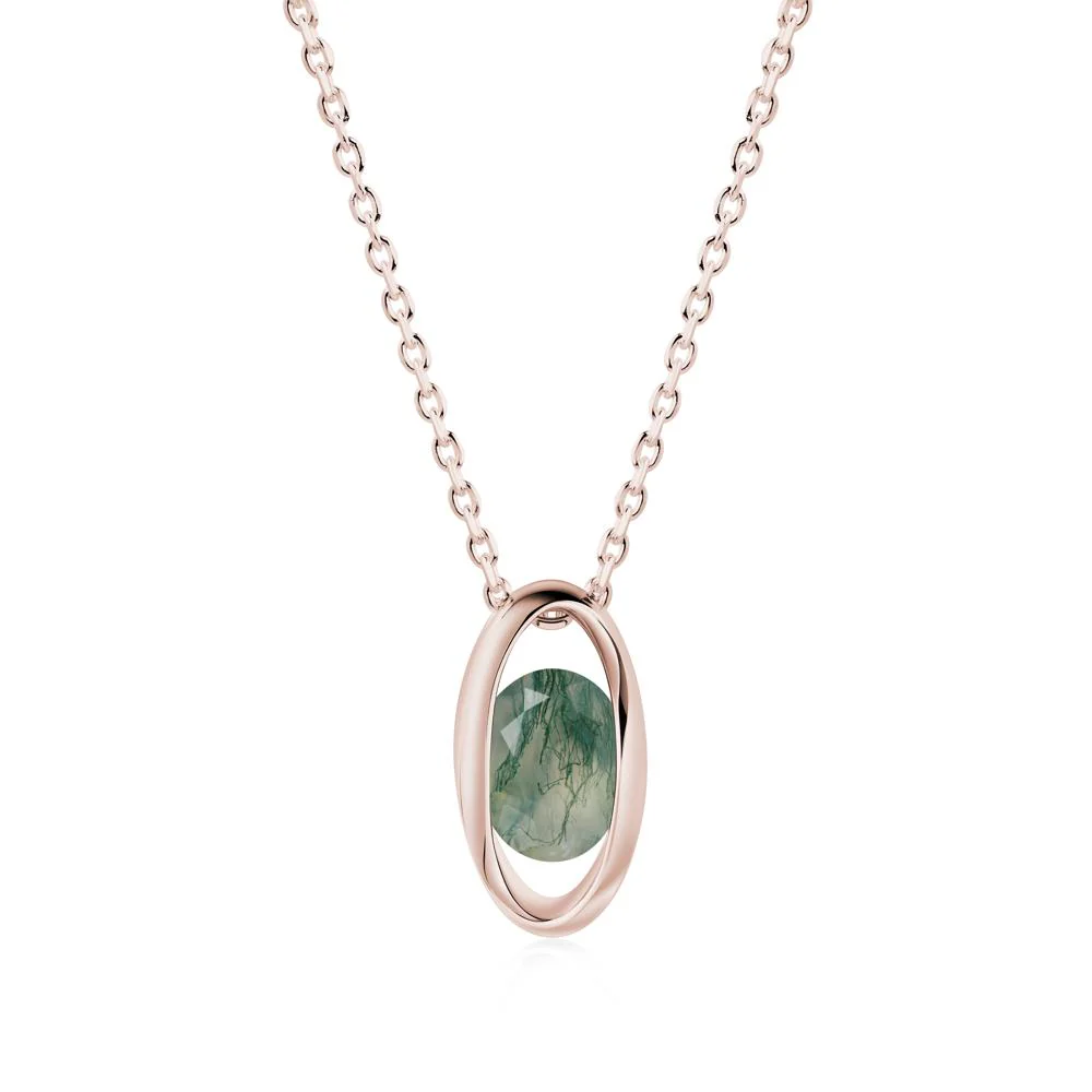 Oval Moss Agate Solitaire Necklace - Image 3