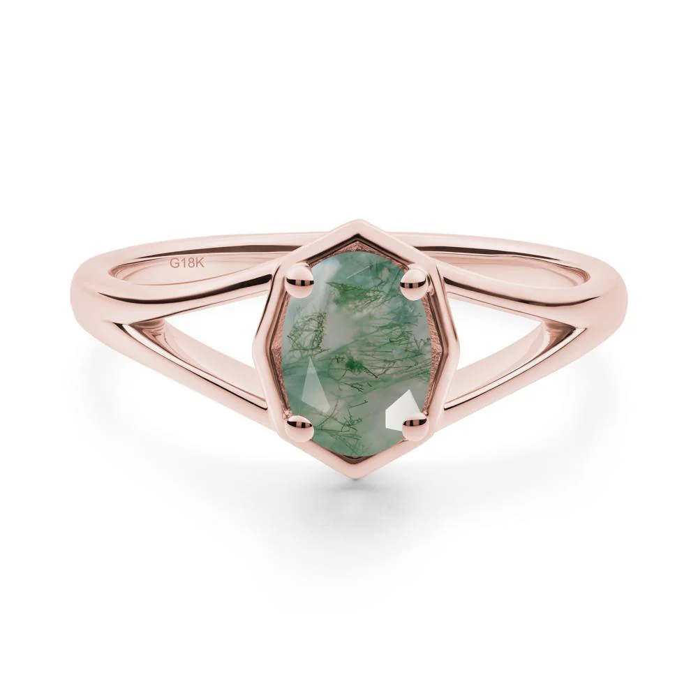 Oval Moss Agate Split Shank Eengagement Ring - Image 9