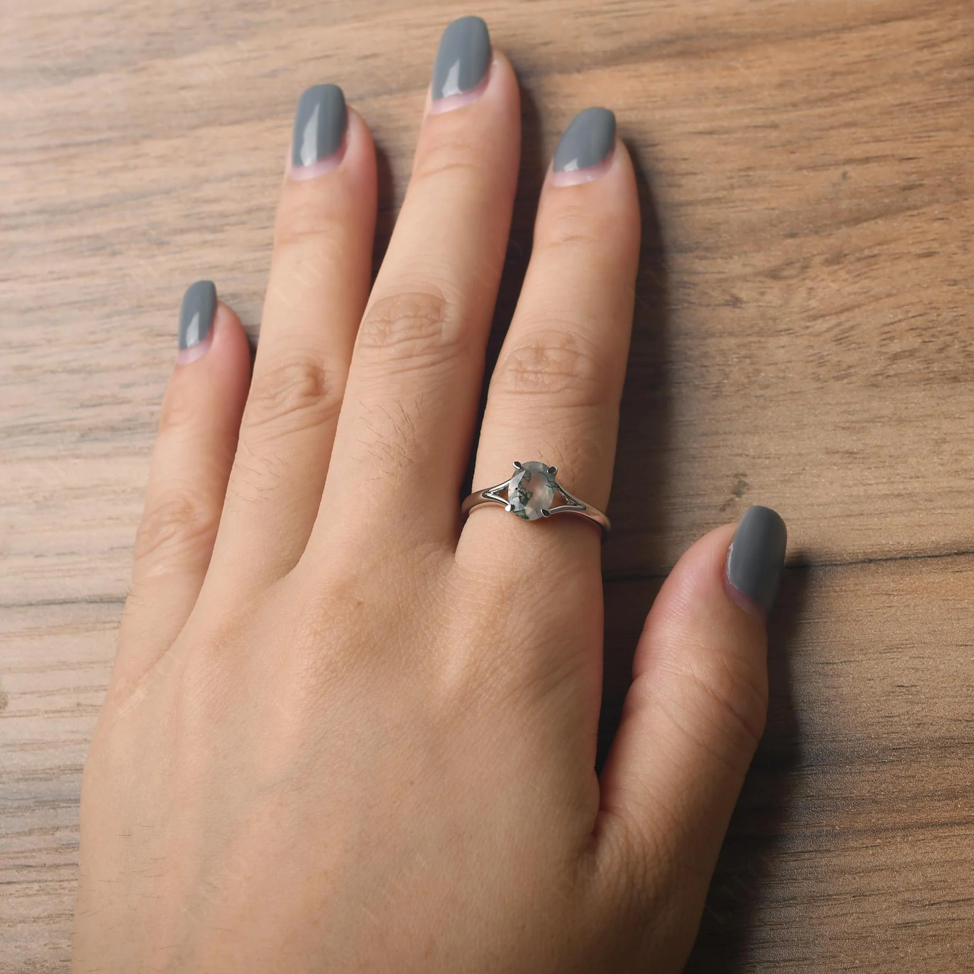 Moss Agate Solitaire Promise Ring - Image 32
