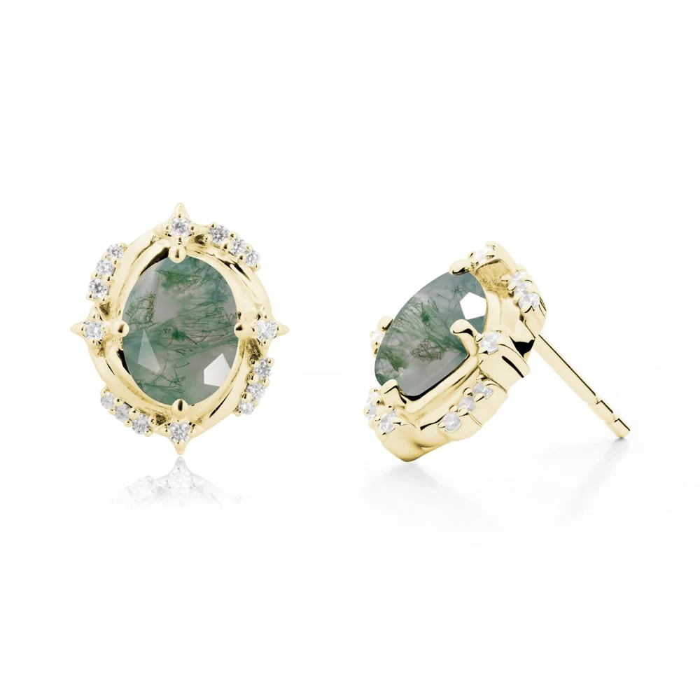 Oval Moss Agate Stud Earrings - Image 6