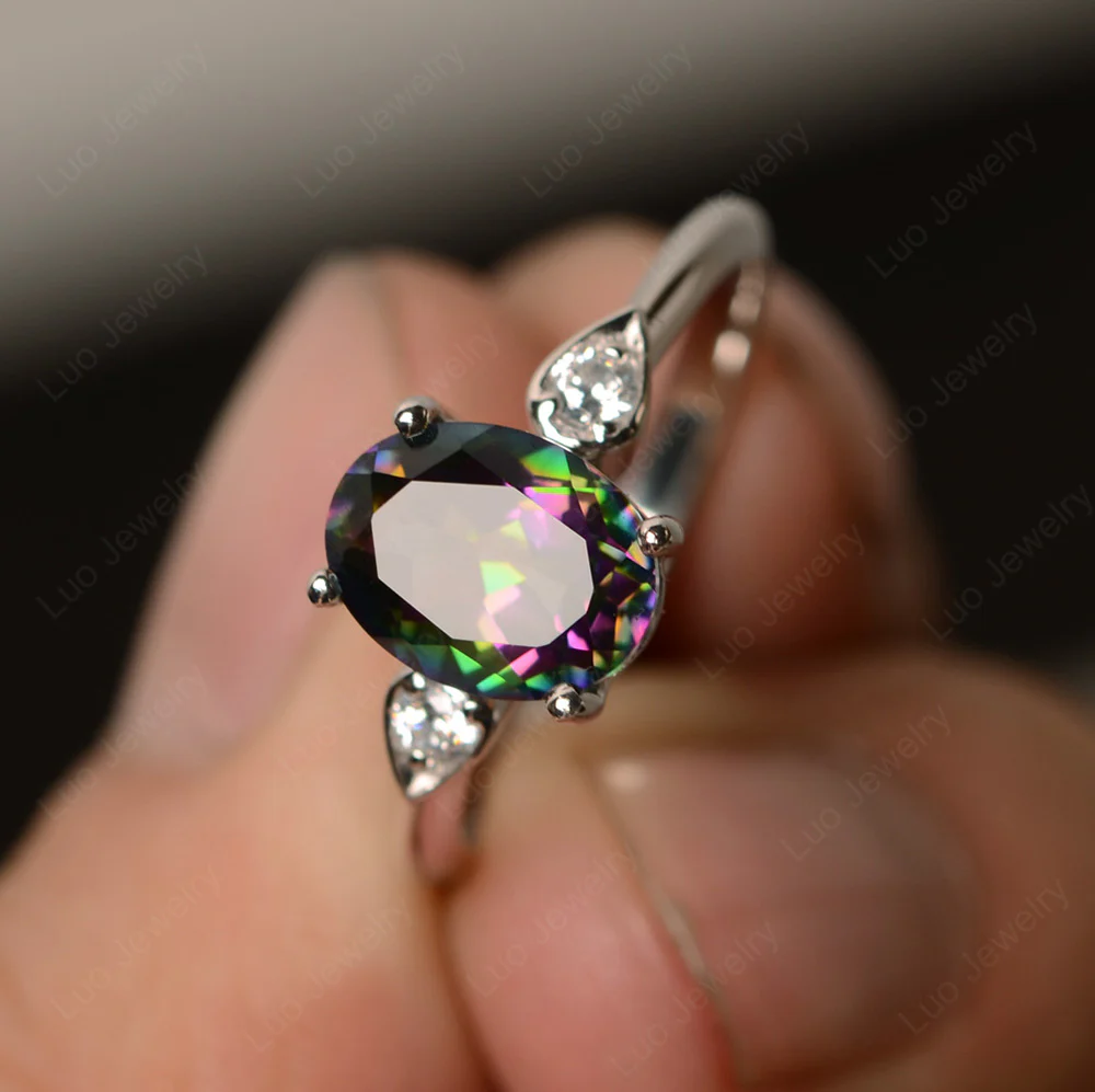 Oval Shaped Mystic Topaz Engagement Ring