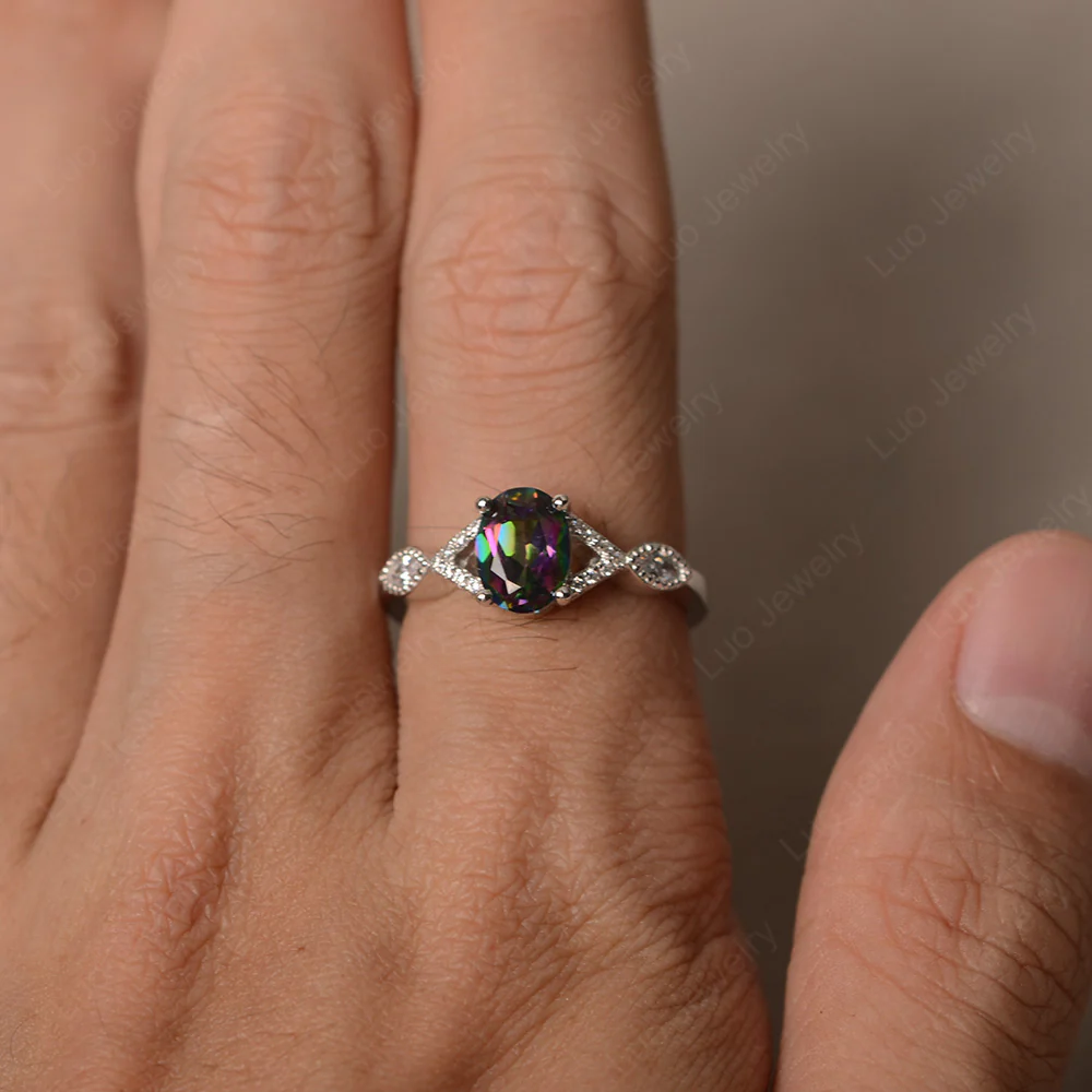 Oval Mystic Topaz Split Shank Ring - Image 3