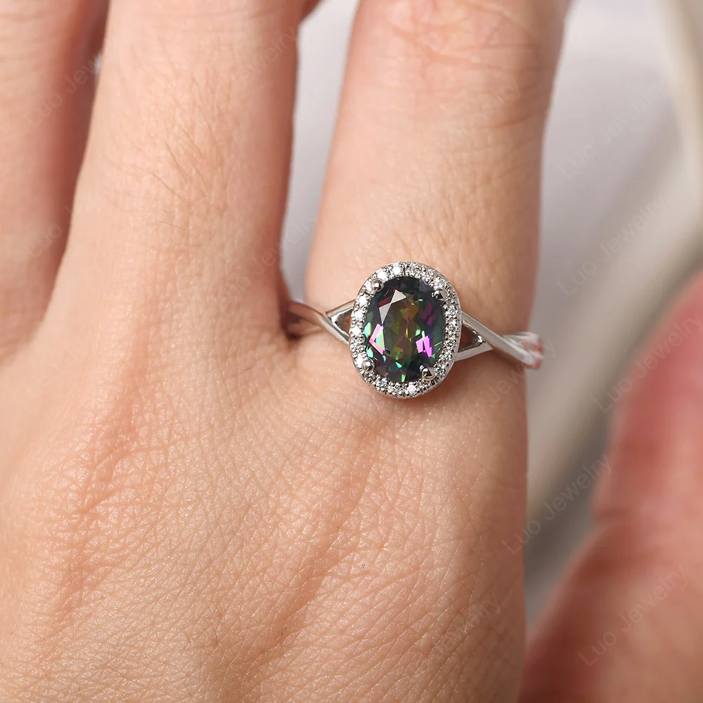 Mystic Topaz Oval Halo Ring - Image 5