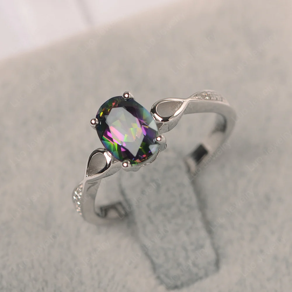 Oval Mystic Topaz Delicate Engagement Ring