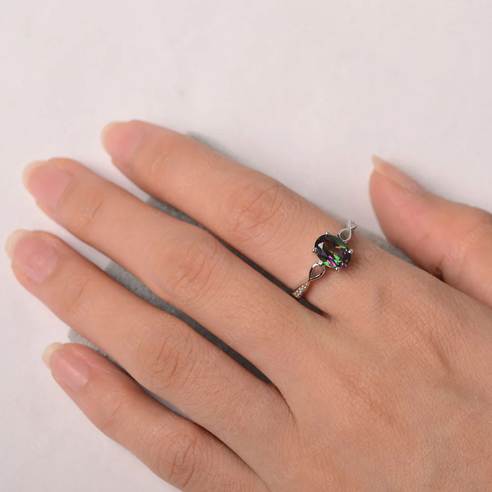 Oval Mystic Topaz Delicate Engagement Ring - Image 3