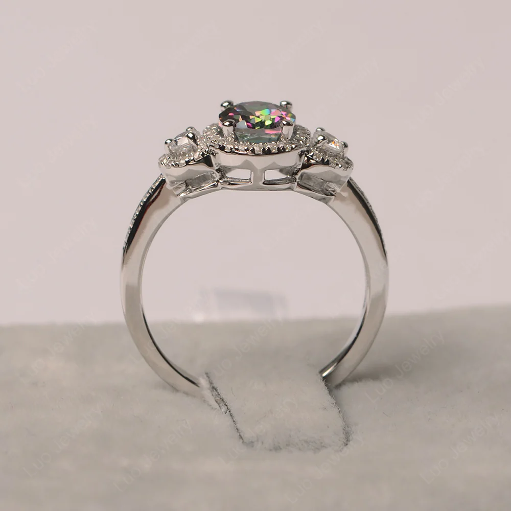 Oval Mystic Topaz Ring Halo Engagement Ring - Image 3