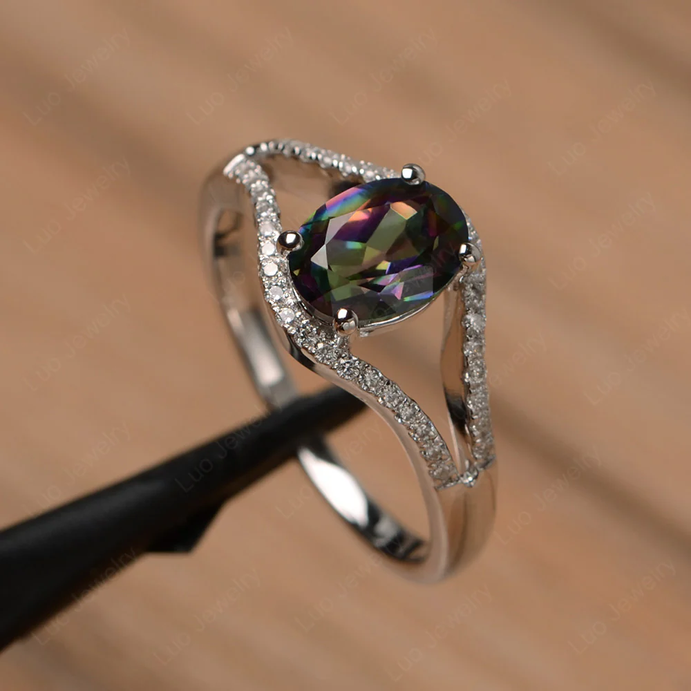 Oval Mystic Topaz Split Shank Pave Ring - Image 2