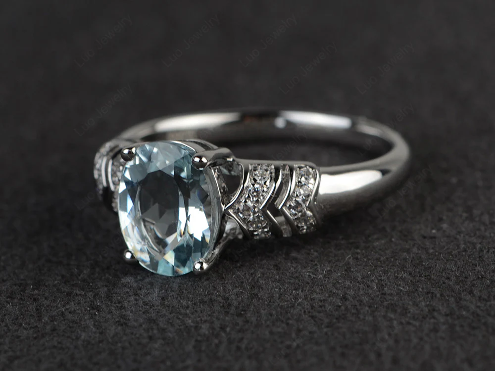 Oval Cut Aquamarine Art Deco Ring - Image 2