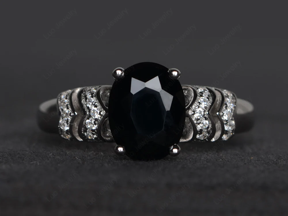 Oval Cut Black Spinel Art Deco Ring