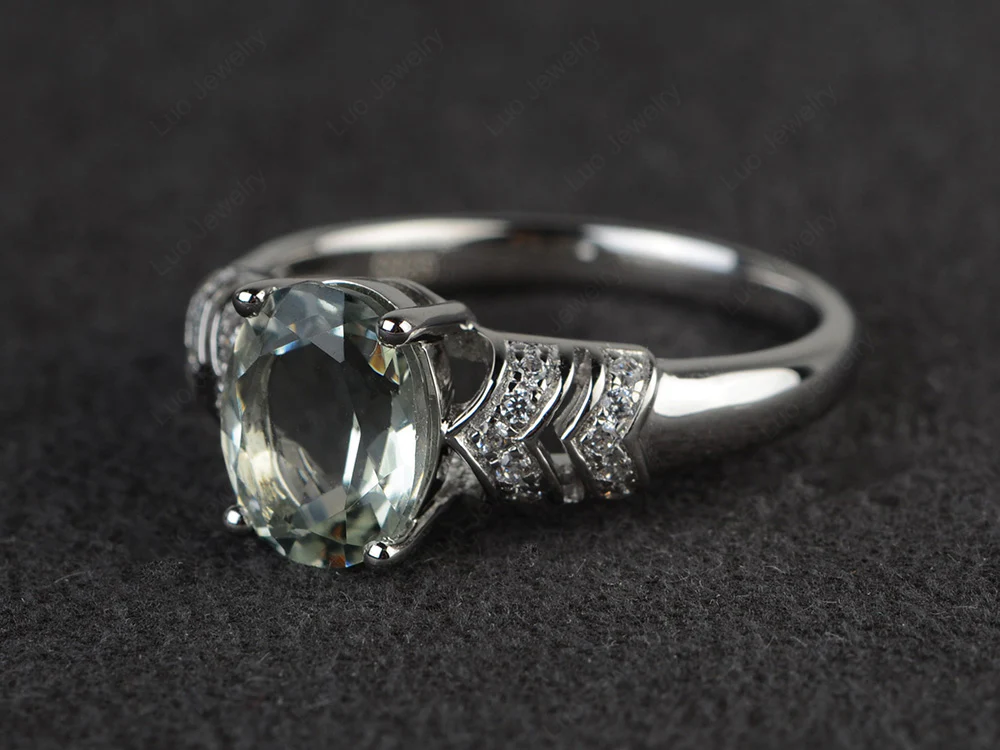 Oval Cut Green Amethyst Art Deco Ring - Image 2